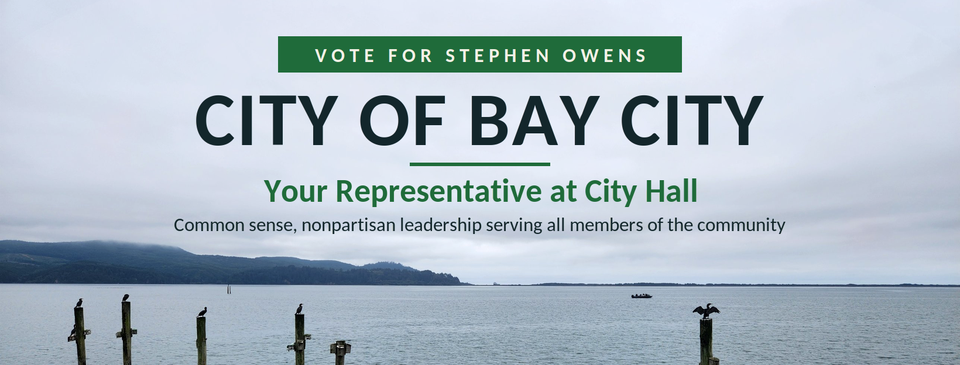 Stephen Owens campaign cover featuring the Bay City waterfront